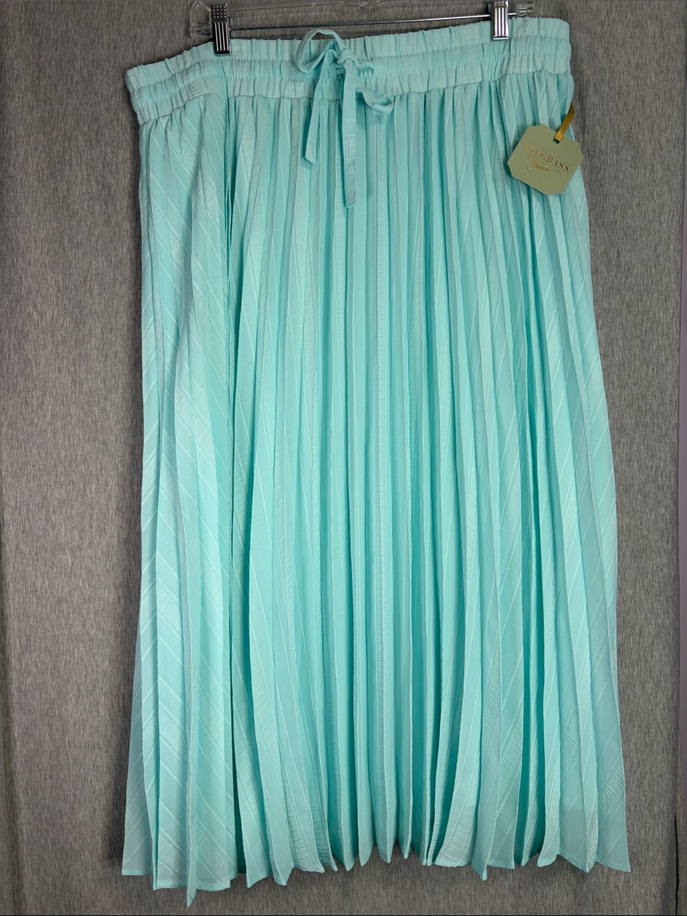 Pleated Mint Green Circle Skirt with Drawstring Waist